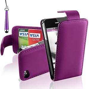 Mobile-Heaven Apple iPhone 4 4S Premium Purple PU Leather Flip Wallet Case Cover Po (Flip Purple)