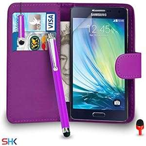 Samsung Galaxy A5 Premium Leather Dark Purple Wallet Flip Case Cover Pouch (Wallet Dark Purple)