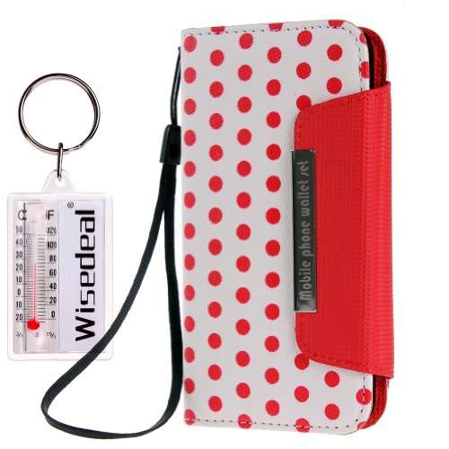 Wisedeal Polka Dot Wallet Flip Premium Leather Case Pouch Cover for iPhone 5 5s(iPhone 5 White/Red)