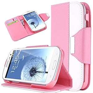 S3 Case ULAK Samsung Galaxy S3 Case Premium PU Leather Wallet Stand Flip Case Cover for Sa (Pink)