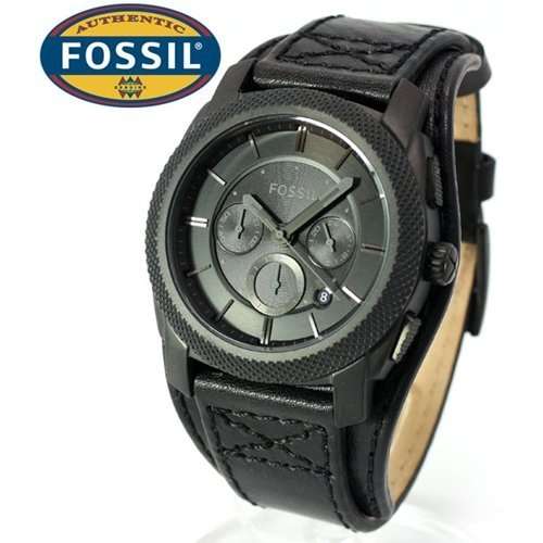 FOSSIL Machine Cuff Leather Watch - Black