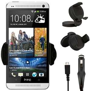 IWIO HTC One M7 Phone Universal 360 Degrees Rotating Suction Mount Car Holder with 12/24v 1000m
