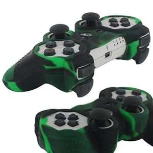 Skque Silicone Soft Protective Case Cover for Sony PlayStation 3 Controller Camo Pattern Black Green
