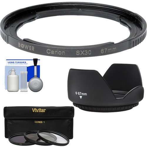 Bower FA-DC67A Adapter Ring for Canon PowerShot SX530, SX540 & SX60 HS Camera (67mm) with 3 UV/ND8/C