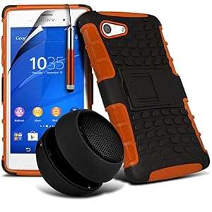 ( Orange ) Sony Xperia Z3 Compact Case 4-IN-1 High Quality Protec (4 in 1 Shock Proof ( Orange ))