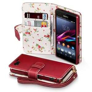 Sony Xperia Z1 Compact Premium PU Leather Wallet Case / Cover / Pouch / Holster with Card & (Red)