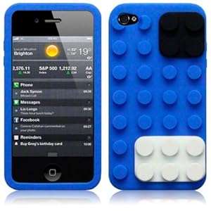 iPhone 4S / iPhone 4 Blue Brick Style Silicone Skin Case / Cover / Shell