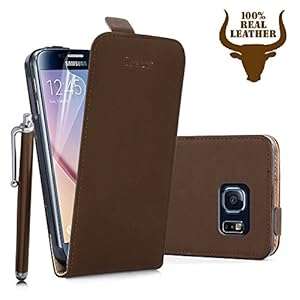 Premium Stylish Protective 100% REAL GENUINE COW LEATHER FLIP CASE POUCH COVER FOR S (DARK BROWN)