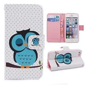 Sinbury - PU Leather Wallet Stand Flip Case Cover for iPhone 5 / 5S - Cute Owl