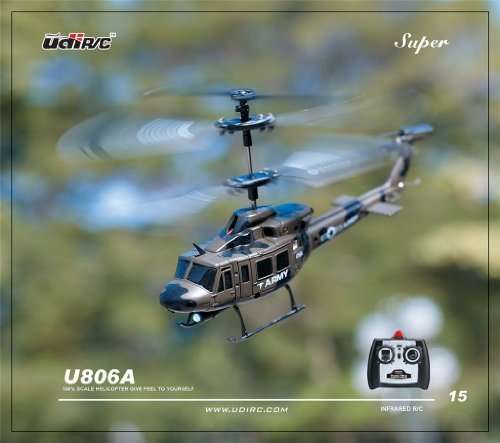 U806 Ultra Stable Mini 3.5 Channel Army Military Huey Indoor RC Helicopter with Built-in Gyro Gyrosc