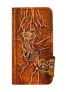 Happy Cat Pendant iPhone 6 Case Handmade Vintage Style Real Genuine Leather Cover Wallet Hardco