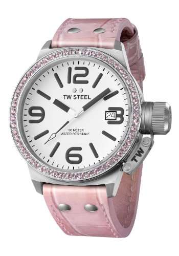 TW Steel Canteen Pink Leather Strap Swarovski Crystal Women's Watch - TW36