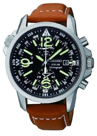 Seiko Solar Chronograph Compass Black Dial Mens Watch SSC081