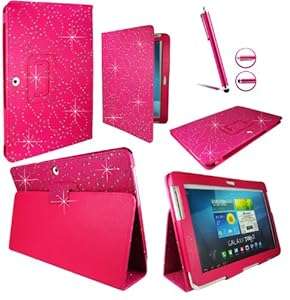 Magic Global Gadgets - Hot Pink Luxury Diamond Glitter Sparkly Desktop Stand Leather F (Hot Pink)