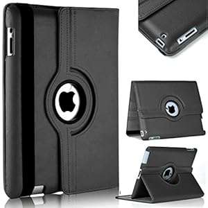 PU Leather 360 Degree Rotating Stand Swivel Case Folio Cover For Apple iPad Mini 1 & 2 (Black)