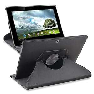 Black Rotating Stand Slim-Fit Folio Leather Case Cover with Stand For Asus EEE Pad TF101 Transf