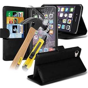 ONX3 iPhone 6 Case 4.7in BLACK Premium Luxury PU Leather Stand Wallet Credit Card Slot Cov (Black)