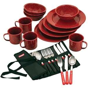 Coleman Speckled Enamelware Dining Kit (Red) Camping 24-piece enamelware