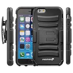 Fosmon Apple iPhone 6 Case (STURDY) Heavy Duty Hybrid Shell Case and Holster with Kick St (Black)