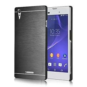 tinxi Sony Xperia T3 Brushed Steel Case -Protective Back Cover Case with Silicone Edge An (Black)