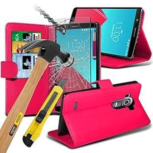 ONX3 ( Hot Pink ) LG G4 Case Custom Made BookStyle PU Leather Wall (Wallet + Stylus ( Hot Pink ))
