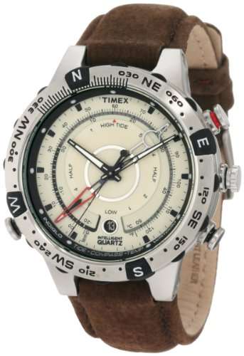Timex Men's T2N721 Intelligent Quartz Adventure Series Tide Temp Compass Brown Leather Strap Watch