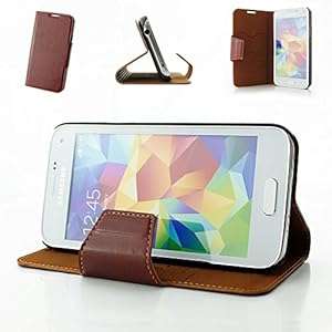 Samsung Galaxy S5 Mini Case Brown - Leather Wallet Case Flip Cover for Galaxy S5 Mini