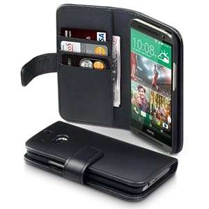 Terrapin - New HTC One M8 (2014) Real Leather Wallet Case / Cover / Pouch / Holster with (Black)