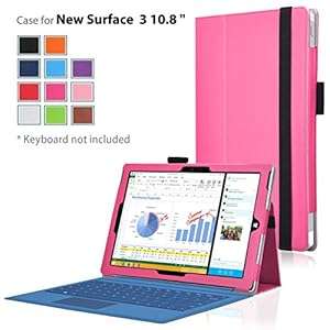 ELTD Microsoft Surface 3 Case - Slim Folio Leather Cover For Microsoft Surface 3 10.8 inch (Pink)