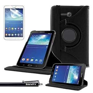 SAVFY Samsung Galaxy Tab 3 Lite Case 7.0 7-inch 360 Degree Rotating PU Leath (360 rotating BLACK)