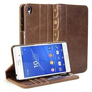 Xperia Z3 Case GMYLE Book Case Vintage for Xperia Z3 - Brown Classic Crazy Horse Pattern PU Lea
