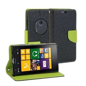 Nokia Lumia 1020 Case GMYLE (R) Wallet Case Classic for Nokia Lumia 1020 - Black and Green PU Leathe