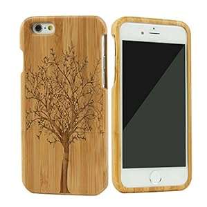 eimo Unique Handmade Genuine Natural Wood Wooden Hard bamboo Case Cover for iPhone 6 4.7(tree)