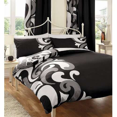 PRINTED KING BED DUVET DOONA QUIlT COVER BEDDING SET PIllOWCASE GRANDEUR BlACK