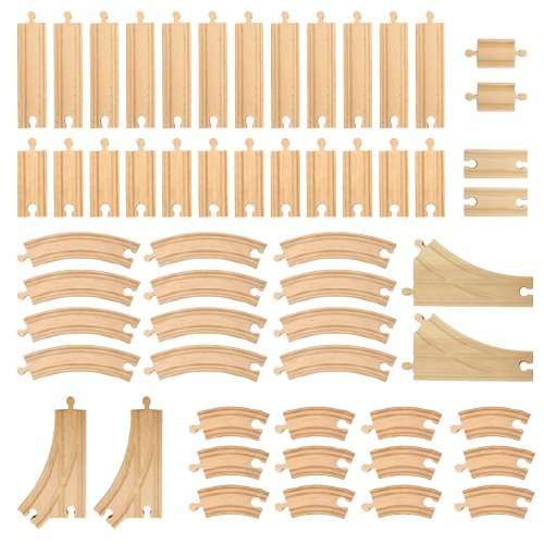 56 Pieces of Wooden Train Track Compatible with All Major Train Brands By Conductor Carl