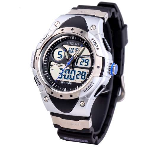 TIME100 Dual Display Multifunction Silver Sport Diving Electronic Watch #W40013M.01A