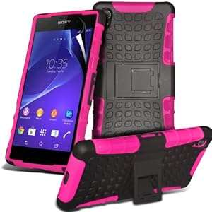 ONX3 Hot Pink Sony Xperia Z2 Protective Heavy Duty Shockproof Stand Hard Back Skin Case Cover & LCD