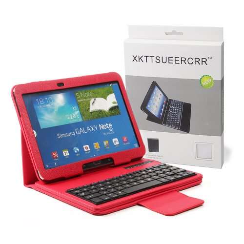 XKTTSUEERCRR Red PU Leather Removable Detachable Wireless Bluetooth Keyboard ABS Plastic Keys and Pr