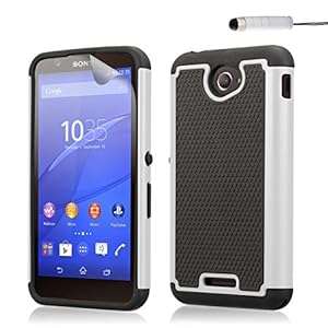 32nd Shock proof dual defender case cover for Sony Xperia E4 screen protec (Shock proof - White)