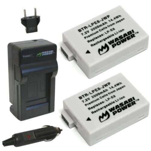 Wasabi Power Battery (2-Pack) and Charger for Canon LP-E8 and Canon EOS 550D, EOS 600D, EOS 700D, EO