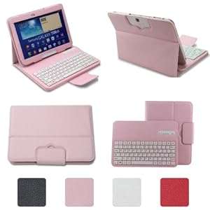 IMOS Detachable Wireless Bluetooth Keyboard Stand Portfolio Leather Case Cover for Samsung (Pink)