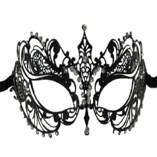 Laser Cut Metal Venetian Mask with Rhinestone Black (one size)
