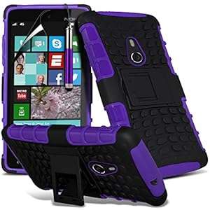 (Purple) Nokia Lumia 830 Case Protective Duel Layer Shockproof Stand (Shock Proof + Pen (Purple))