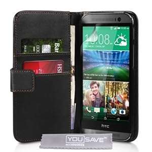 Yousave Accessories PU Leather Wallet Cover for HTC One M8 (Black)