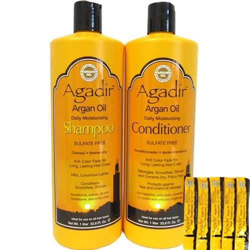 Agadir Argan Oil Daily Shampoo + Conditioner "Liter Combo Set" 33.8 oz w/5 free oil tubes