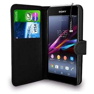SONY XPERIA E3 - Genuine PU Leather Wallet Flip Case Cover Pouch for SOY XPERIA E3 (BLACK)