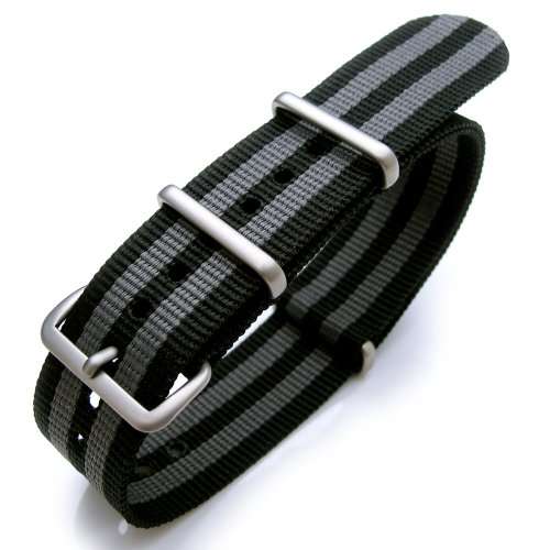 20mm G10 Nato James Bond Nylon Strap Brushed Buckle - NYJ Double Black & Grey