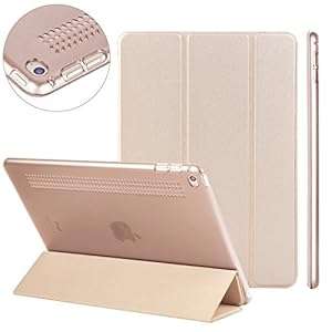 iPad Air 2 Case (Released 2014)-Nouske Super Slim Smart Cover with Clear Back Shell and Su (gold)