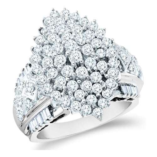 **R78000**10k White Two 2 Tone Gold Marquise Shape Cluster Round Cut & Baguette Diamond