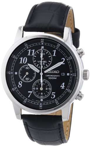 Seiko Men's SNDC33 Classic Black Leather Black Chronograph Dial Watch